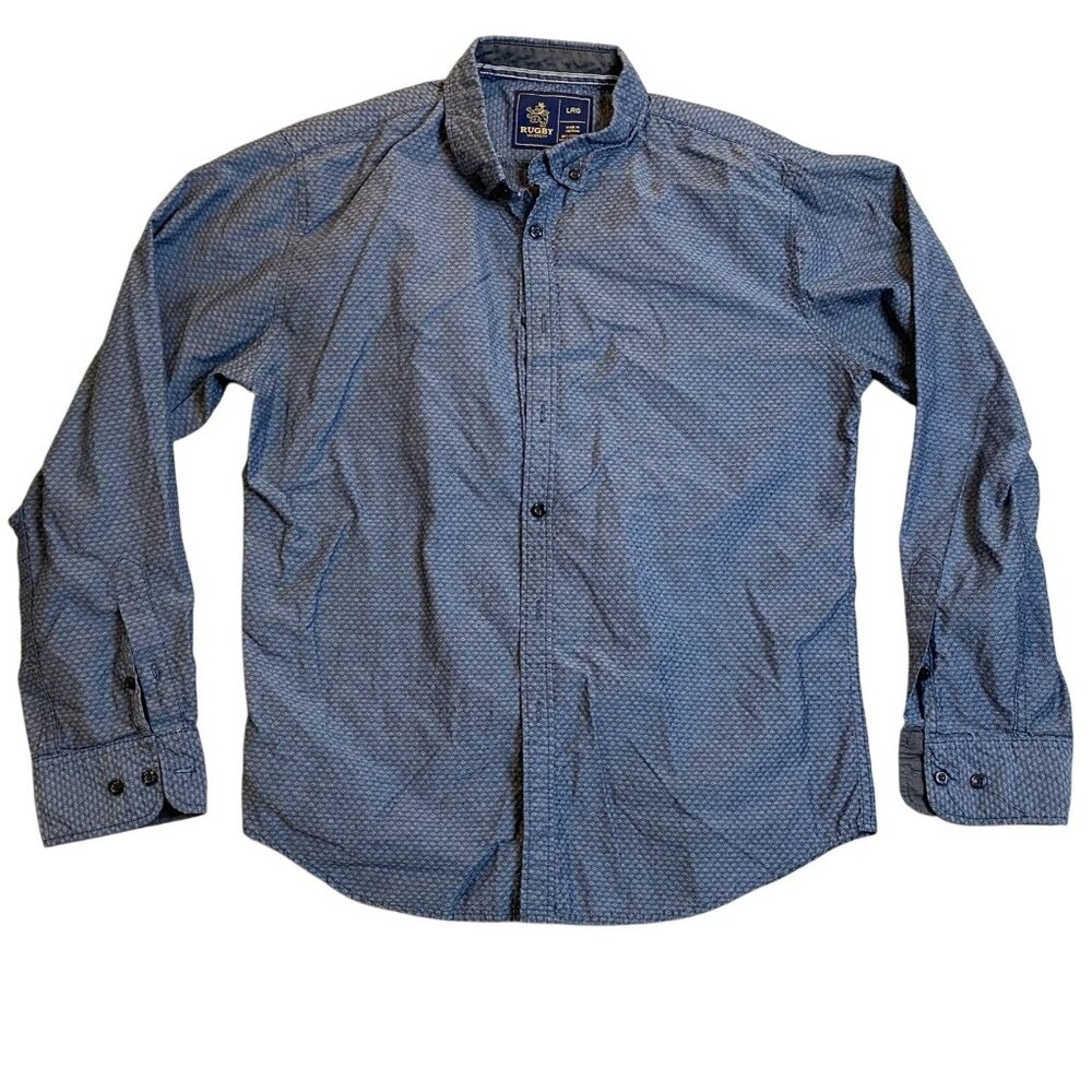 Rugby University Mens Blue Button-Up Mens Shirt Large Cotton Polyester